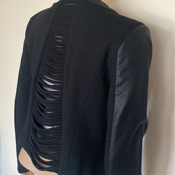 Michel Women’s Size M Black Faux Leather Blend Open Front Rare Edition Jacket - Picture 6 of 12